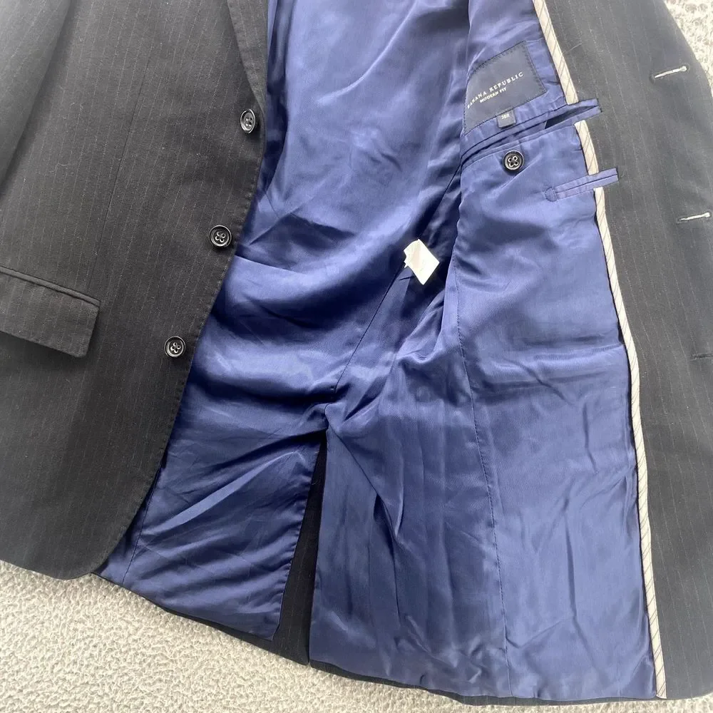 Banana Republic Blazer Mens 38R Black Pinstripe‎ Modern Corpcore Office Academia